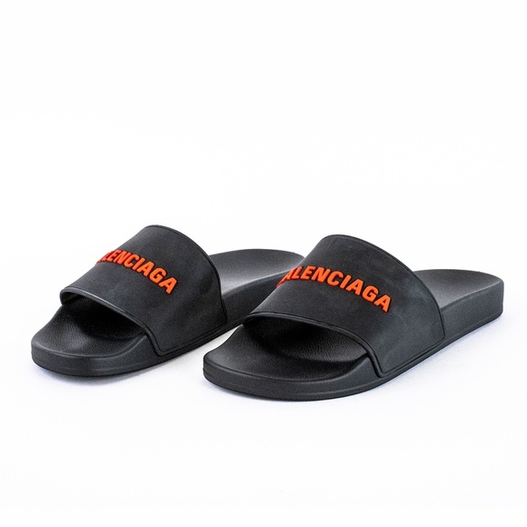 Balenciaga Black Red Pool Slide Sandals Men’s Rubber Logo - NEW - EU 44 | US 11 - Picture 6 of 15